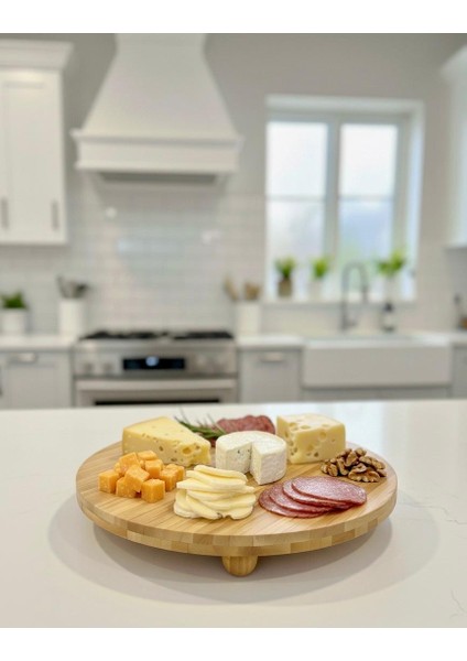 Top Ayaklı Yuvarlak Bambu Pasta Standı & Kek Standı – En Büyük Boy 29X29 cm Bambu Sunumluk ve Servis Tabağı