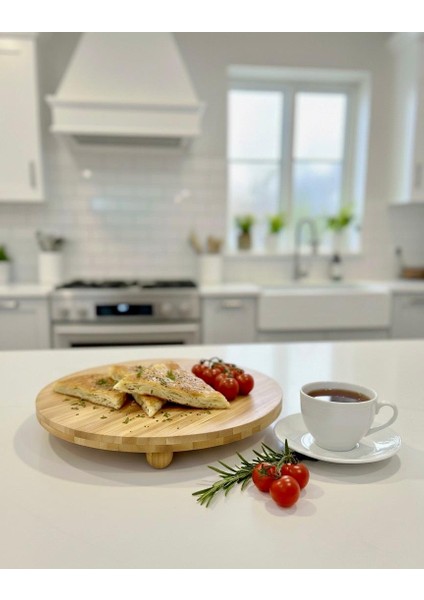 Top Ayaklı Yuvarlak Bambu Pasta Standı & Kek Standı – En Büyük Boy 29X29 cm Bambu Sunumluk ve Servis Tabağı