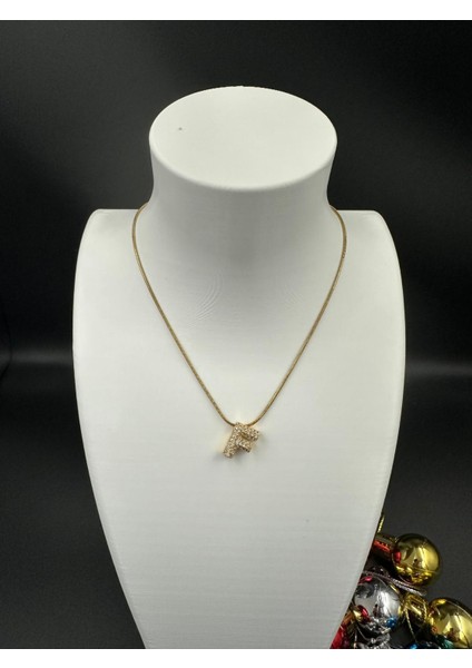 Altın Rengi F Harfi Çelik Kolye