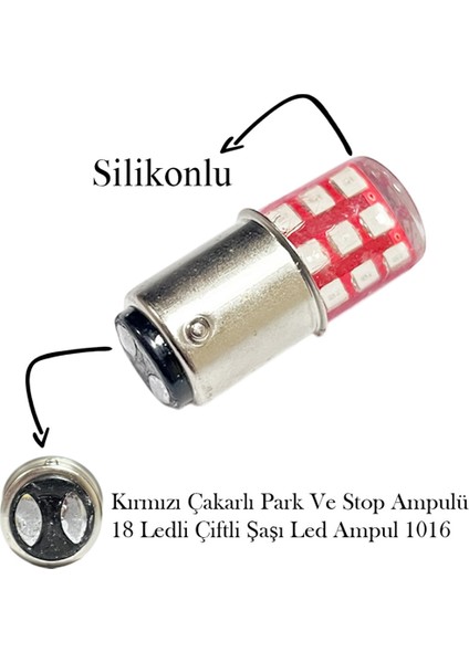 Fren Lamba Stop Çakar Ampulü 18 Ledli Park ve Stop Çiftli Şaşı LED Ampul 1016 2 adet