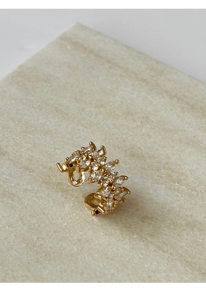 Oval ve Yuvarlak Parlak Taşlı Gold Earcuff fiyatları