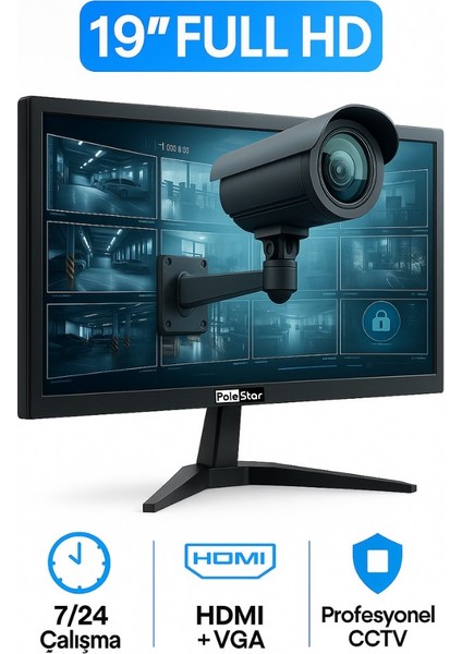 19’’ Cctv LCD Full Hd 24/7 Kesintisiz Çalışma Monitörü SC-3019