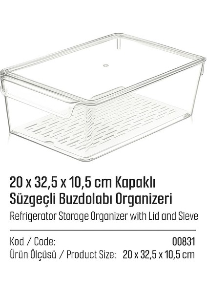 Lüks 3'lü Süzgeçli Kapaklı Buzdolabı Düzenleyici | Saklama Kabı | Dolap Içi Düzenleyici Organizer | fırsatları
