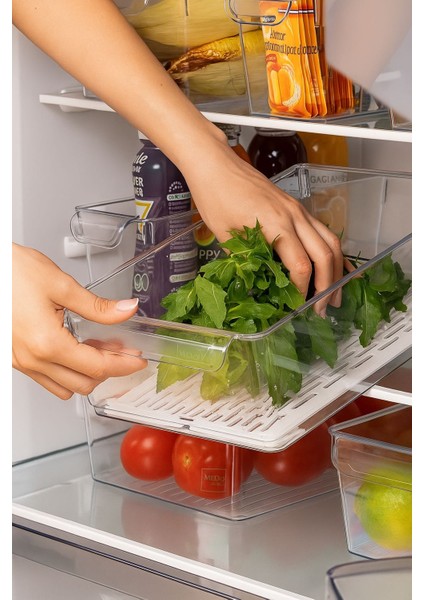 Lüks 3'lü Süzgeçli Kapaklı Buzdolabı Düzenleyici | Saklama Kabı | Dolap Içi Düzenleyici Organizer | modelleri