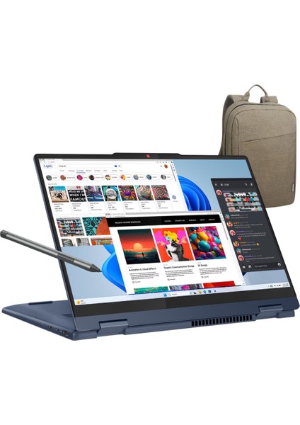 Ideapad 5 14IRH9 Intel Core I5 13420H 8gb 512GB SSD 14" Wuxga (Dokunmatik Ekran) Windows 11 Home Taşınabilir Bilgisayar + Lenovo Haki Sırt Çanta/kalem
