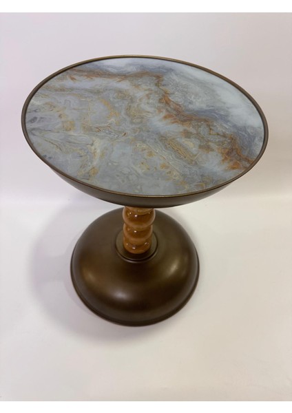 Luna 4mm Baskılı Camlı 53CM Yuvarlak Yan Sehpa