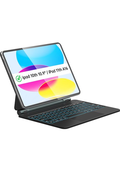 Apple İpad 11.Nesil A16 2025/ 10. Nesil 10.9 Inç Magic Klavye Keyboard Touchpad Akıllı Işıklı Q Klavyeli Kılıf Manyetik