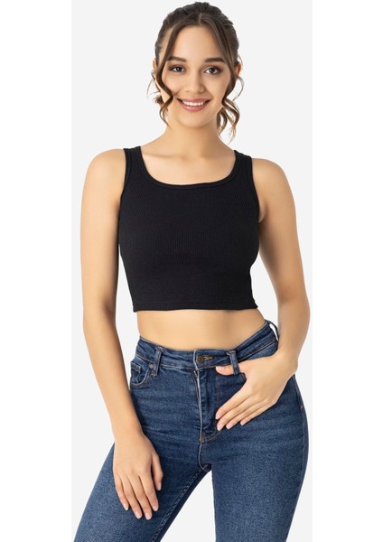 Kadın Pamuklu Kaşkorse Bisiklet Yaka Kalın Askılı Crop Siyah Beyaz Gri 3'lü Set fiyatları