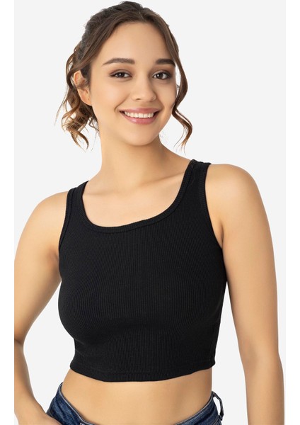 Kadın Pamuklu Kaşkorse Bisiklet Yaka Kalın Askılı Crop Siyah Beyaz Gri 3'lü Set modelleri