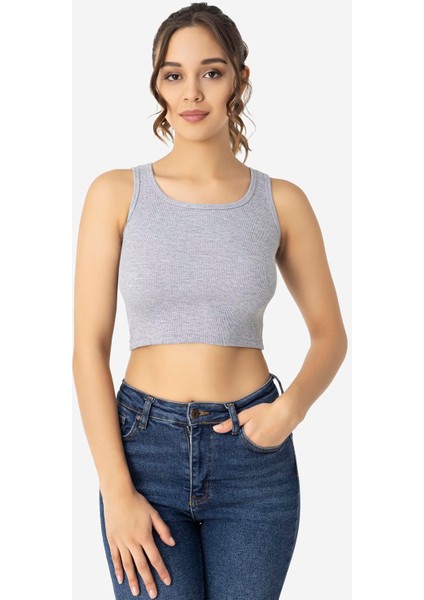 Kadın Pamuklu Kaşkorse Bisiklet Yaka Kalın Askılı Crop Siyah Beyaz Gri 3'lü Set fırsatları