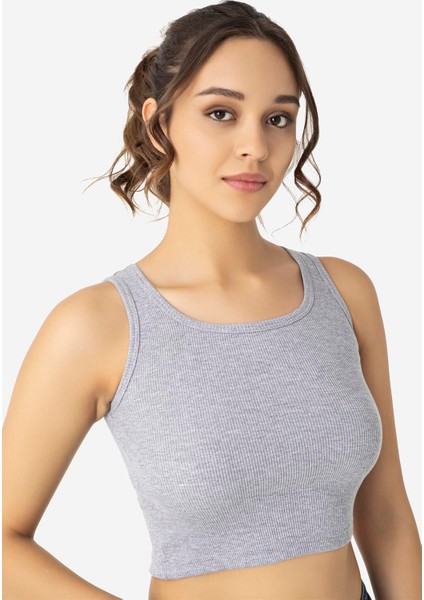 Kadın Pamuklu Kaşkorse Bisiklet Yaka Kalın Askılı Crop Siyah Beyaz Gri 3'lü Set indirimleri