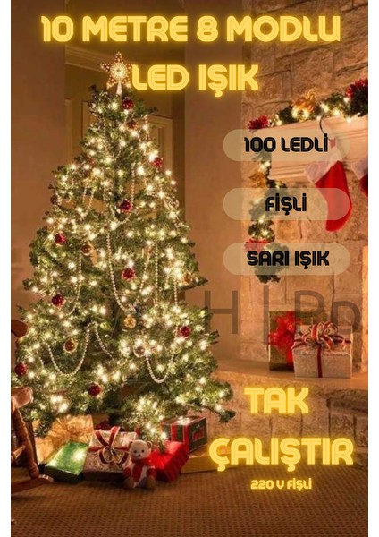 Yılbaşı Şeffaf Kablolu 8 Fonksiyonlu LED Lamba (10 Metre)