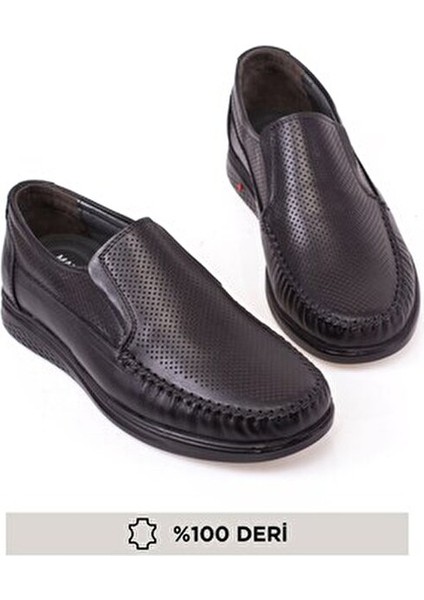 Hakiki Deri Erkek Ayakkabı Düz Taban Bağcıksız Ortopedik Tasarım