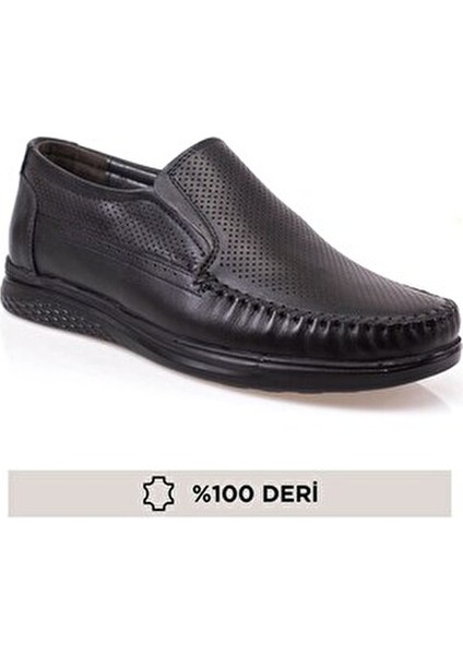 Hakiki Deri Erkek Ayakkabı Düz Taban Bağcıksız Ortopedik Tasarım