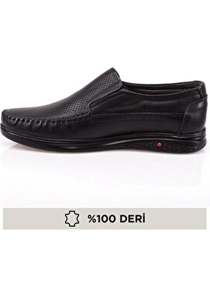 Hakiki Deri Erkek Ayakkabı Düz Taban Bağcıksız Ortopedik Tasarım