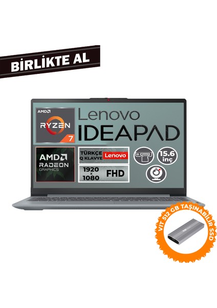 Ideapad Slim 3 Ryzen 7 5825U 16GB 512GB SSD 15.6" Fdos Laptop + Vıt 512 GB SSD 82XM00U4TX 005