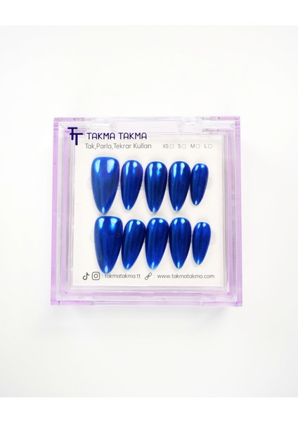15'li Mavi Uzun Badem UBD1520 Tekrar Kullanılabilir El Yapımı Protez Takma Tırnak - Mavi-M fiyatları
