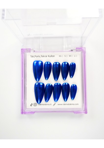 15'li Mavi Uzun Badem UBD1520 Tekrar Kullanılabilir El Yapımı Protez Takma Tırnak - Mavi-M modelleri