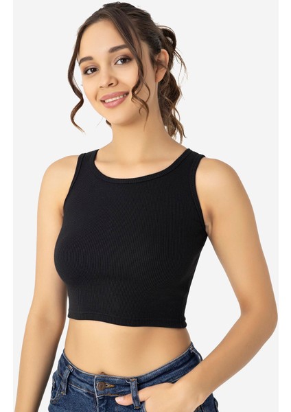 Kadın Pamuklu Kaşkorse Halter Yaka Kalın Askılı Crop Beyaz Siyah Gri 3'lü Paket modelleri