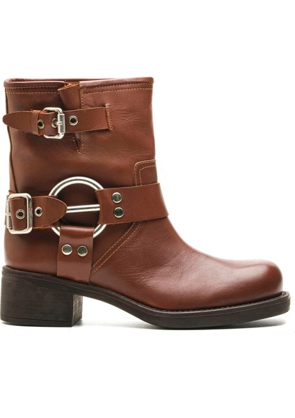 Hassy Kahve Hakiki Deri Kadın Topuklu Bot
