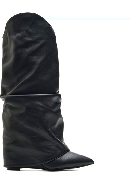 Vansy Siyah Hakiki Deri Kadın Topuklu Çizme