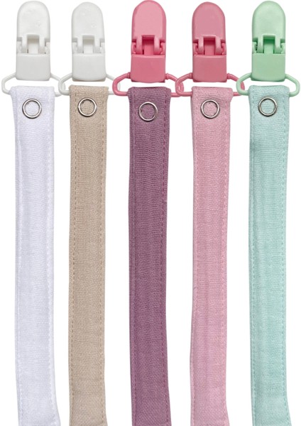 5'li Yıkanabilir Renkli Emzik Askısı Emzik Zinciri Pamuk (5 Askı 5 Klips) modelleri