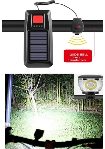 Solar Ledli Bisiklet Feneri Kornalı USB ile Şarj Edilebilir Su Geçirmez Far modelleri