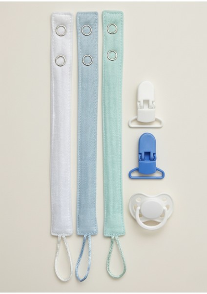 3'lü Pamuk Müslin Bebek Emzik Askısı 2 Plastik Klips Kolay Açılır Emzik Tutacağı /emzik Zinciri