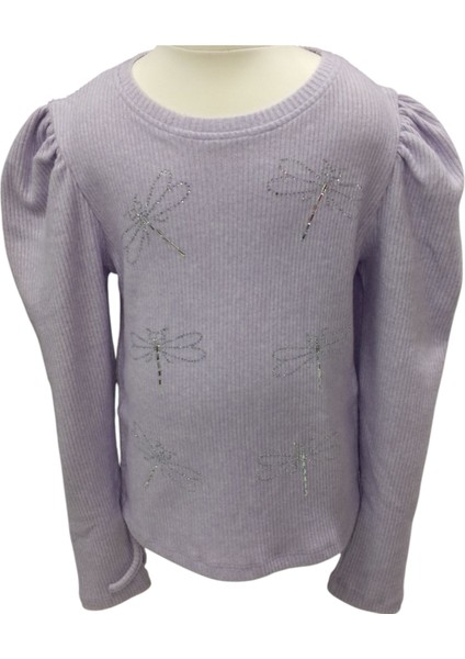 Kız Çocuk Balon Kol Model Yanları Ip Büzgü Ayarlamalı Yusufçuk Taşlı Lila Renk Uzun Kol Badi