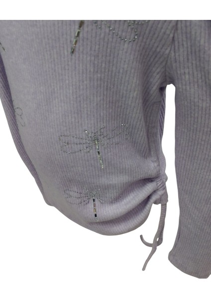 Kız Çocuk Balon Kol Model Yanları Ip Büzgü Ayarlamalı Yusufçuk Taşlı Lila Renk Uzun Kol Badi modelleri