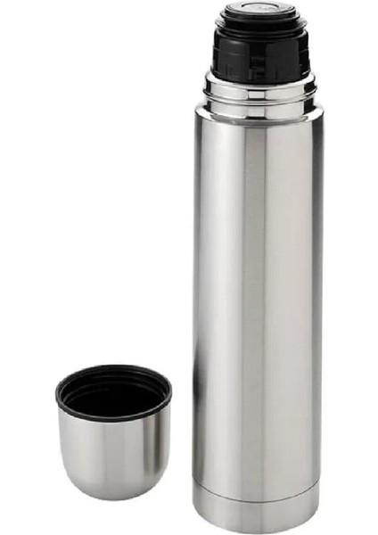 Sıcak Soğuk Korumalı Çelik Termos 1 Litre – Çift Kapaklı Aç Kapa Düğmeli Seyahat Tipi TERMOS-777 Hc