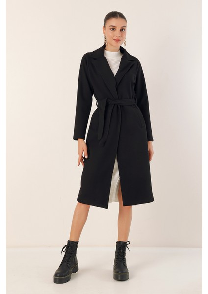 9118 Kruvaze Yaka Kaşe Kaban - Siyah modelleri