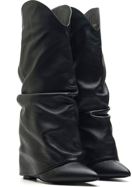 Vansy Siyah Hakiki Deri Kadın Topuklu Çizme modelleri