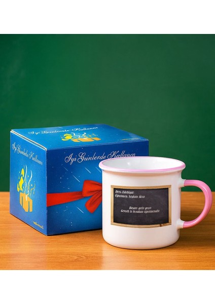 Kişiye Özel Öğretmen Tasarımlı Pembe Enamel Kupa Bardak -5, Öğretmene Hediye, Öğretmenler Günü Hediyesi fiyatları