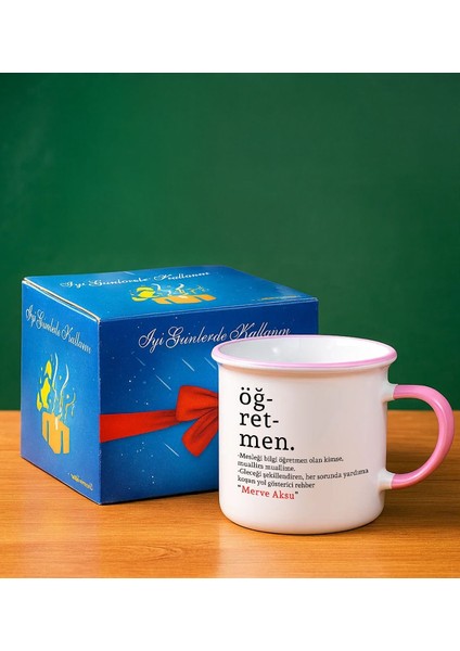 Kişiye Özel Öğretmen Tasarımlı Pembe Enamel Kupa Bardak -2, Öğretmene Hediye, Öğretmenler Günü Hediyesi fiyatları