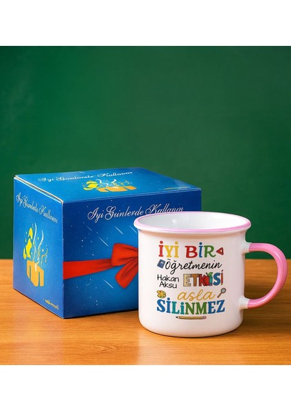 Kişiye Özel Öğretmen Tasarımlı Pembe Enamel Kupa Bardak -3, Öğretmene Hediye, Öğretmenler Günü Hediyesi fiyatları