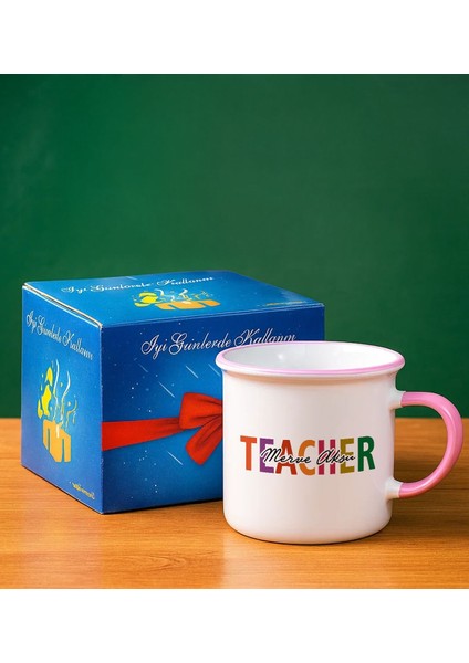 Kişiye Özel Öğretmen Tasarımlı Pembe Enamel Kupa Bardak -1, Öğretmene Hediye, Öğretmenler Günü Hediyesi fiyatları