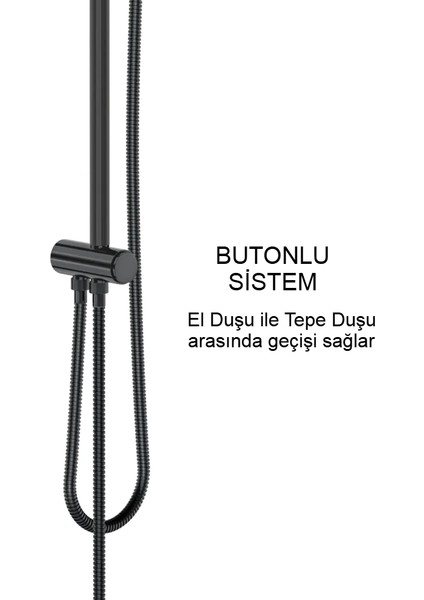 | Valtemo Mat Siyah Yağmurlama Tepe Duş Seti - Büyük Boy, Kolay Kireç Temizleme fırsatları