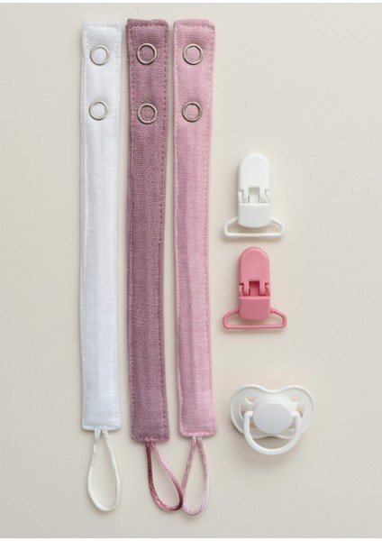 3'lü Pamuk Müslin Bebek Emzik Askısı 2 Plastik Klips Kolay Açılır Emzik Tutacağı /emzik Zinciri