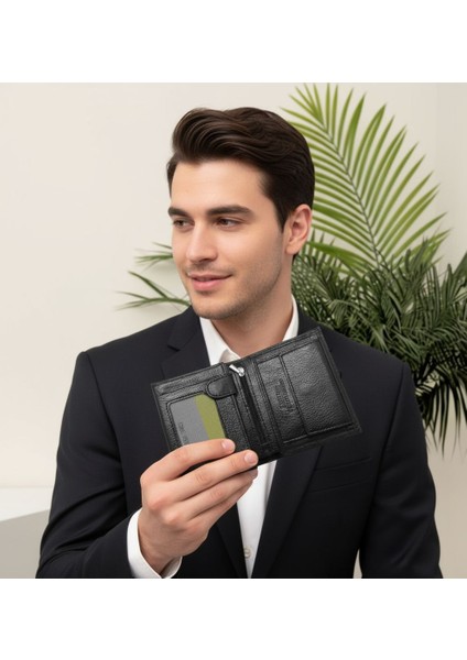 Hakiki Deri Siyah Erkek Cüzdan Bozuk Para Hazneli