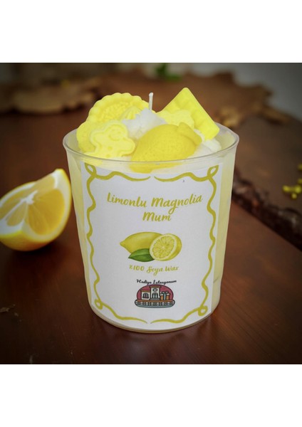 Limonlu Magnolia Mum – El Yapımı Soya Wax Kokulu Dekoratif Mum (Ferahlık Veren Limon Kokusu)