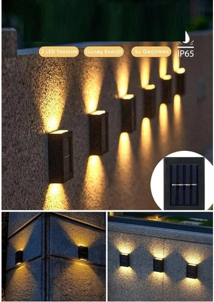 1 Adet Solar Çift Taraflı Duvar Lambası Güneş Enerjili Aydınlatma Dekorasyon Aplik Işık fiyatları
