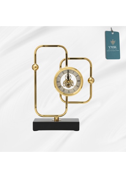 Altın Renk Dekoratif Masa Saati – Siyah Mermer Tabanlı Metal, 30X21 cm fırsatları