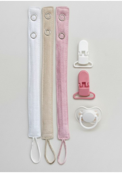 3'lü Pamuk Müslin Bebek Emzik Askısı 2 Plastik Klips Kolay Açılır Emzik Tutacağı /emzik Zinciri