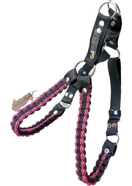 Köpek Göğüs Tasması Orta ve Büyük Irk Ayarlamalı Paracord Örgü ve Deri Pembe ve Siyah fiyatları