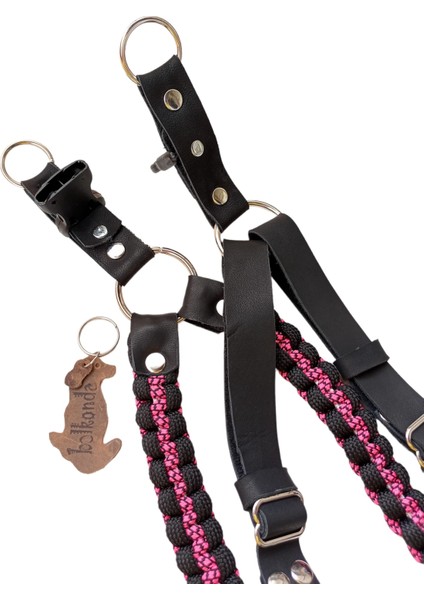 Köpek Göğüs Tasması Orta ve Büyük Irk Ayarlamalı Paracord Örgü ve Deri Pembe ve Siyah fırsatları