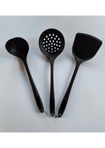 Yanmaz Yapışmaz Silikon Kaplama 3 Lü Mutfak Yemek Hazırlık Seti Kepçe Kevgir Spatula fiyatları