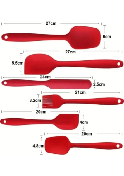6 Lı Set Yanmaz Yapışmaz Mutfak Pasta Slikon Yumurta Fırçası Kaşık Bıçak Spatula Seti modelleri