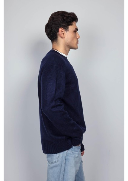 Erkek Regular Fit Bisiklet Yaka Kazak Lacivert