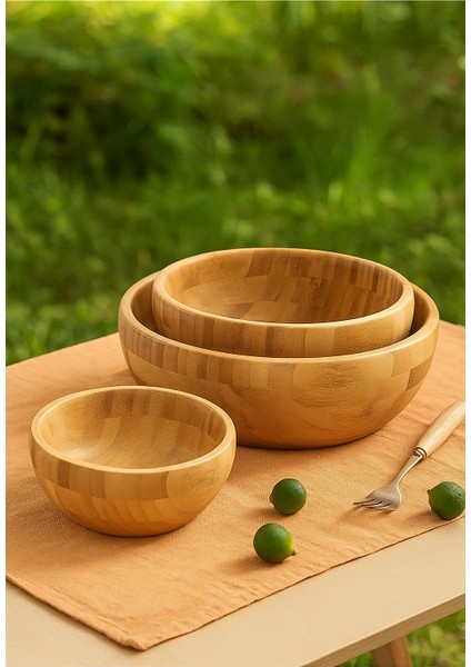Bambu 3’lü Salata Kasesi Seti – Doğal, Şık ve Çok Amaçlı Sunum Kaseleri (19.5 / 25 / 30 cm)